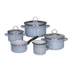 Topfset RÜGEN, 5-tlg. Emaille, blau mit weißen Punkten / Kochtöpfe / Kochtopf Set