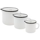 Milchtopf mit Ausguss und Skala, Emaille weiß