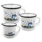 Milchtopf GÄNSEGLÜCK mit Ausguss und Skala, Emaille weiß mit Gänsemotiv