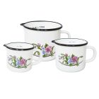 Milchtopf VENEDIG mit Ausguss und Skala, Emaille weiß mit Blumenmotiv