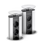 EVOLINE Port mit Edelstahldeckel - die versenkbare Energiebox mit 3 Steckdosen / Schukosteckdosen / Steckdose