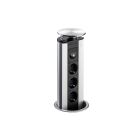 EVOLINE Port NIGHTLIGHT mit Edelstahldeckel und blauen LEDs - die versenkbare Energiebox mit 3 Steckdosen und LED / Schukosteckdosen / Steckdose
