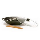 Aluguss Wok LEIPZIG Ø 36 cm mit Glasdeckel und Zubehör / Karl Krüger