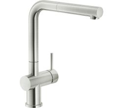 KeraDomo Fensterarmatur LIVE in EDELSTAHLFINISH mit herausziehbarem Auslauf / Systemceram