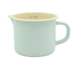 KRÜGER 104146 Milchtopf mit Ausguss 1000 ml mit Literskala, Mint, Stahlemaille