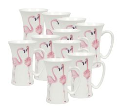 10er SET KÖNITZ 1120162787 Becher Mega Mug Flamingo - 630 ml Bone China Porzellan