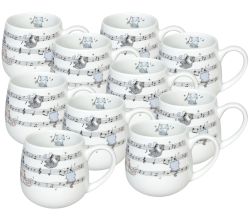 10er SET KÖNITZ Kuschelbecher LOVELY CATS - Musical - 400 ml aus Porzellan / Motivtasse