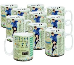 10er SET KÖNITZ Wissensbecher FUSSBALL 490 ml aus Porzellan / Motivbecher