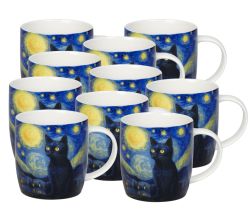 10er SET KÖNITZ 1172752918 Becher Arty Animals - Van Gogh's Cat 400 ml aus Bone China Porzellan / Katze