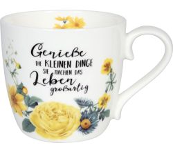 KÖNITZ 1120572636 Becher Gardening - Yellow Flowers 425 ml aus Bone China Porzellan