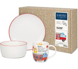 KÖNITZ 1150003026 Kid's Wissen Feuerwehr Kinderset 3-tlg. im Geschenkkarton / Becher, Teller, Müslischale