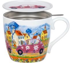 KÖNITZ 1150572993 Becher City Girl by Portchie 425 ml mit Sieb und Deckel, Bone China Porzellan