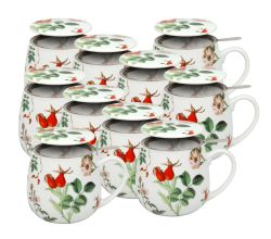 10er SET Könitz Becher mit Sieb und Deckel 420 ml My favourite tea Hagebutte / Teebecher