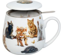 KÖNITZ 1151432933 Becher mit Sieb und Deckel 400 ml - Tea For You - Samtpfoten, Porzellan / Katzen