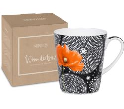 KÖNITZ 1152553055 Becher Wunderbar MOHN AUF SCHWARZ im Geschenkkarton - 600 ml aus Bone China Porzellan