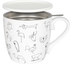 KÖNITZ 115S570104 Becher Picasso - Animaux 425 ml mit Sieb und Deckel, Bone China Porzellan