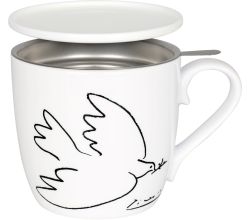 KÖNITZ 115S570210 Becher Picasso - La Colombe de la Paix (Die Friedenstaube) 425 ml mit Sieb und Deckel, Bone China Porzellan