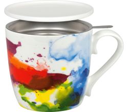 KÖNITZ 115S571694 Becher On colour - Flow 425 ml mit Sieb und Deckel, Bone China Porzellan