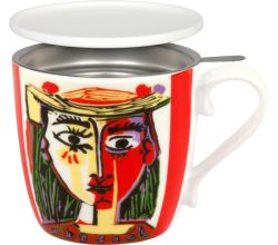KÖNITZ 115S571991 Becher Picasso - Femme Au Chapeau 425 ml mit Sieb und Deckel, Bone China Porzellan