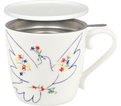 KÖNITZ 115S571992 Becher Picasso - La Colombe Du Festival 425 ml mit Sieb und Deckel, Bone China Porzellan