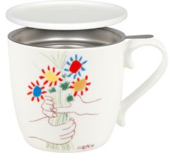 KÖNITZ 115S571993 Becher Picasso - Le Bouquet de l'Amitié 425 ml mit Sieb und Deckel, Bone China Porzellan