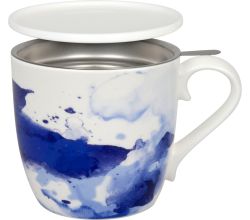 KÖNITZ 115S572252 Becher Seeing Blue 425 ml mit Sieb und Deckel, Bone China Porzellan