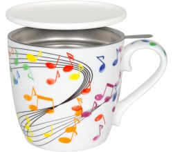 KÖNITZ 115S572300 Becher Flying Notes 425 ml mit Sieb und Deckel, Bone China Porzellan