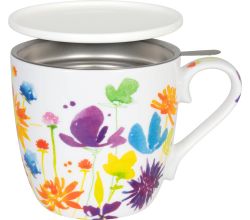 KÖNITZ 115S572369 Becher Victoria Lowe - Full Bloom 425 ml mit Sieb und Deckel, Bone China Porzellan