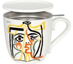 KÖNITZ 115S572578 Becher Picasso - Jaqueline with Hat 425 ml mit Sieb und Deckel, Bone China Porzellan
