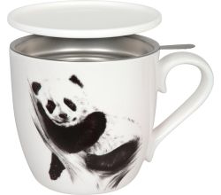 KÖNITZ 115S572617 Becher AMAZING ANIMALS Panda 425 ml mit Sieb und Deckel, Bone China Porzellan / Design Vanessa Kahl
