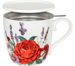 KÖNITZ 115S572703 Becher Gardening - Purple Lavender 425 ml mit Sieb und Deckel, Bone China Porzellan