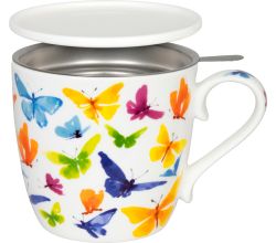 KÖNITZ 115S572705 Becher BUTTERFLY 425 ml mit Sieb und Deckel, Bone China Porzellan