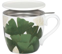 KÖNITZ 115S572814 Becher Ginkgo 425 ml mit Sieb und Deckel, Bone China Porzellan