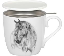 KÖNITZ 115S572864 Becher AMAZING ANIMALS Pferd 425 ml mit Sieb und Deckel, Bone China Porzellan / Design Vanessa Kahl