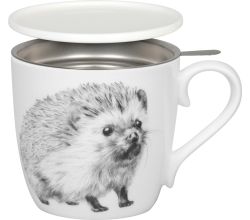 KÖNITZ 115S572865 Becher AMAZING ANIMALS Igel 425 ml mit Sieb und Deckel, Bone China Porzellan / Design Vanessa Kahl