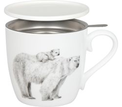 KÖNITZ 115S572956 Becher AMAZING ANIMALS Eisbären 425 ml mit Sieb und Deckel, Bone China Porzellan / Design Vanessa Kahl