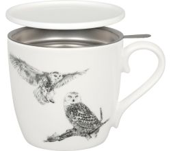 KÖNITZ 115S572986 Becher AMAZING ANIMALS Schneeeule 425 ml mit Sieb und Deckel, Bone China Porzellan / Design Vanessa Kahl