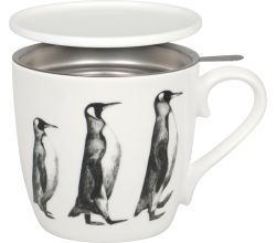 KÖNITZ 115S572987 Becher AMAZING ANIMALS Pinguin 425 ml mit Sieb und Deckel, Bone China Porzellan / Design Vanessa Kahl