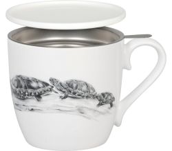 KÖNITZ 115S573020 Becher AMAZING ANIMALS Schildkröten 425 ml mit Sieb und Deckel, Bone China Porzellan / Design Vanessa Kahl