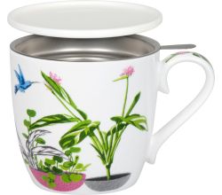 KÖNITZ 115S573021 Becher Urban Jungle - Birds of Paradise 425 ml mit Sieb und Deckel, Bone China Porzellan