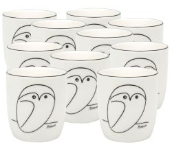 10er SET KÖNITZ 1172682773 Becher PICASSO - Le Chouette (Die Eule) - 200 ml aus New Bone China Porzellan