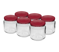 Browin 132217 Glas, 212 ml mit dunkelrotem Schraubverschluss TO Ø 66 mm, 6 Stk.