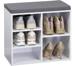KESPER 15905 Schuhschrank mit Sitzkissen, weiß/grau, 51,5 x 29,5 x 48 cm