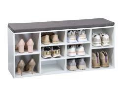 KESPER 9230713 Schuhschrank mit Sitzkissen, weiß/grau, 103,5 x 29,5 x 48 cm