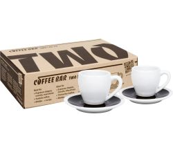KÖNITZ 2er Set Coffee Bar TWO Espressotasse mit Untertasse 80 ml Black & White im Geschenkkarton
