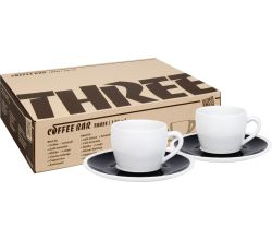 KÖNITZ 2er Set Coffee Bar THREE Kaffeetasse mit Untertasse 140 ml Black & White im Geschenkkarton