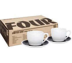 KÖNITZ 2er Set Coffee Bar FOUR Cappuccinotasse mit Untertasse 200 ml Black & White im Geschenkkarton