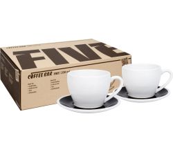 KÖNITZ 2er Set Coffee Bar FIVE Kaffeetasse mit Untertasse 330 ml Black & White im Geschenkkarton