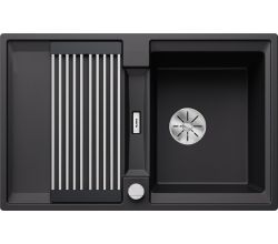 BLANCO Spüle ADIRA 45 S in SCHWARZ mit Ablauffernbedienung / Ausschnitt: 840 x 480 mm / ab Schrankbreite 45 cm / Silgranit