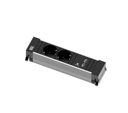 BACHMANN Alu Schuko-Steckdoseneinheit 2-fach mit 2-fach USB-Charger / Steckdosenleiste / Tisch-Steckdosen / Schukosteckdosen